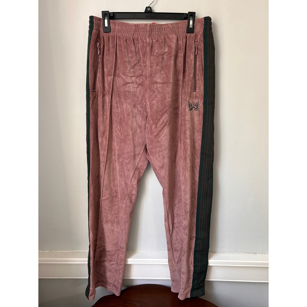 Needles Velour Track Pants Pink Green Stripe Papillon Butterfly FK392 Mens XL